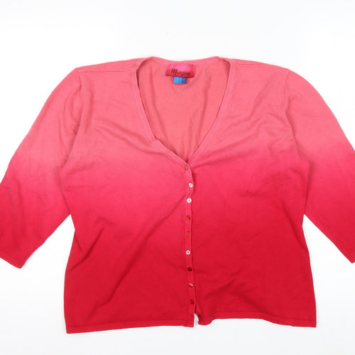Monsoon Women Pink 16 V-Neck Cardigan Knit 3/4 Sleeve