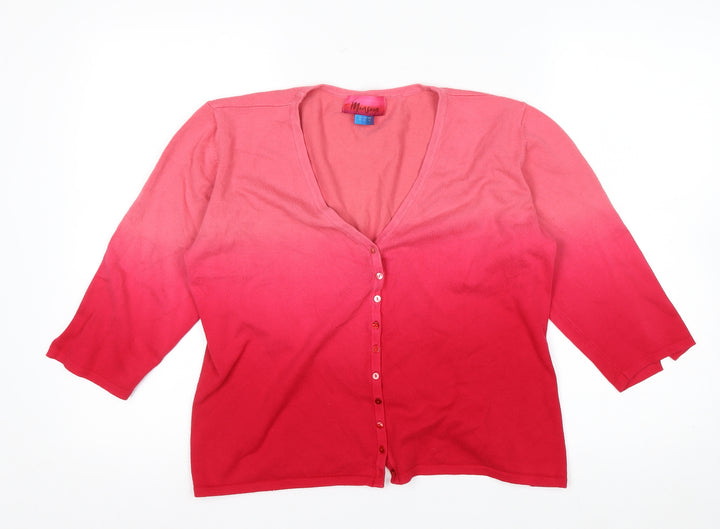 Monsoon Women Pink 16 V-Neck Cardigan Knit 3/4 Sleeve