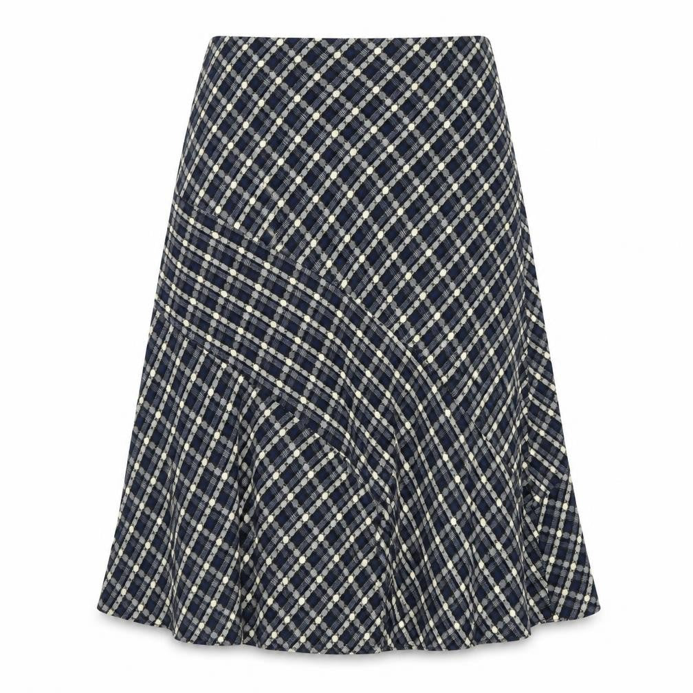 Front view of Anna Rose Women Blue Checked A-Line Midi Skirt, size 12