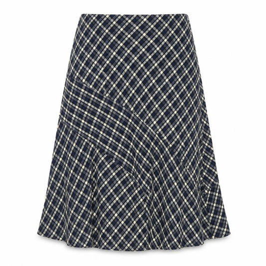 Front view of Anna Rose Women Blue Checked A-Line Midi Skirt, size 12