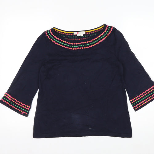 Boden Women’s Blue Embroidered Cotton 3/4 Sleeve Pullover Jumper XS