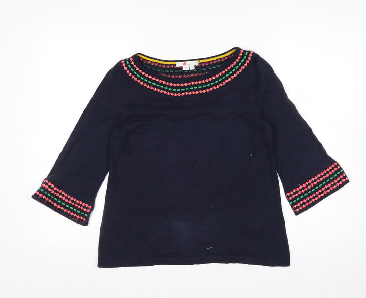 Boden Women’s Blue Embroidered Cotton 3/4 Sleeve Pullover Jumper XS