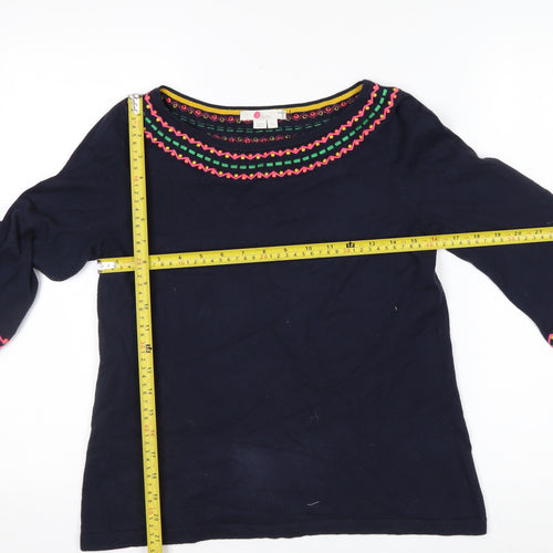 Boden Women’s Blue Embroidered Cotton 3/4 Sleeve Pullover Jumper XS
