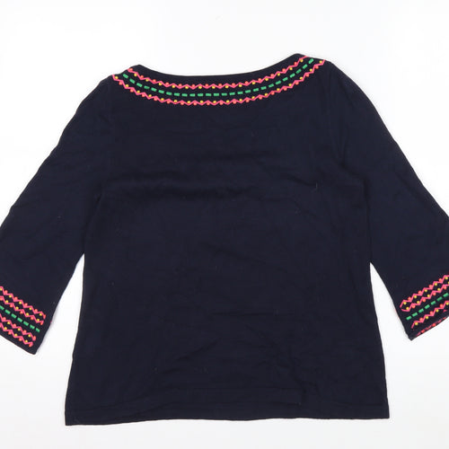 Boden Women’s Blue Embroidered Cotton 3/4 Sleeve Pullover Jumper XS