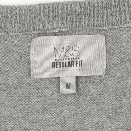 Marks and Spencer Men's Grey Argyle Cotton Jumper M Regular Fit