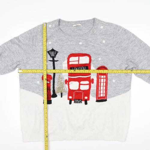 Tu Women Grey Christmas London Bus Jumper Size 22 Pullover Knit
