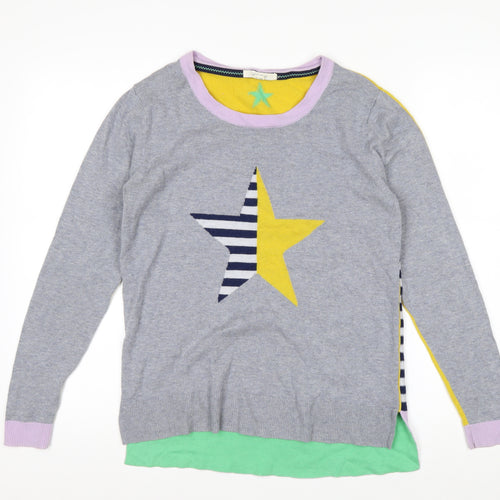 White Stuff Women's Grey Star Pullover Jumper UK 10 Merino Wool Cotton