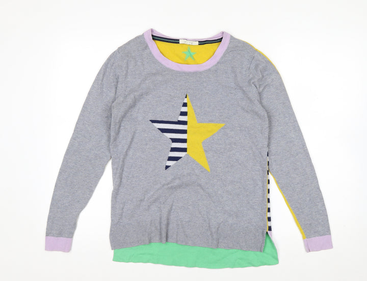White Stuff Women's Grey Star Pullover Jumper UK 10 Merino Wool Cotton