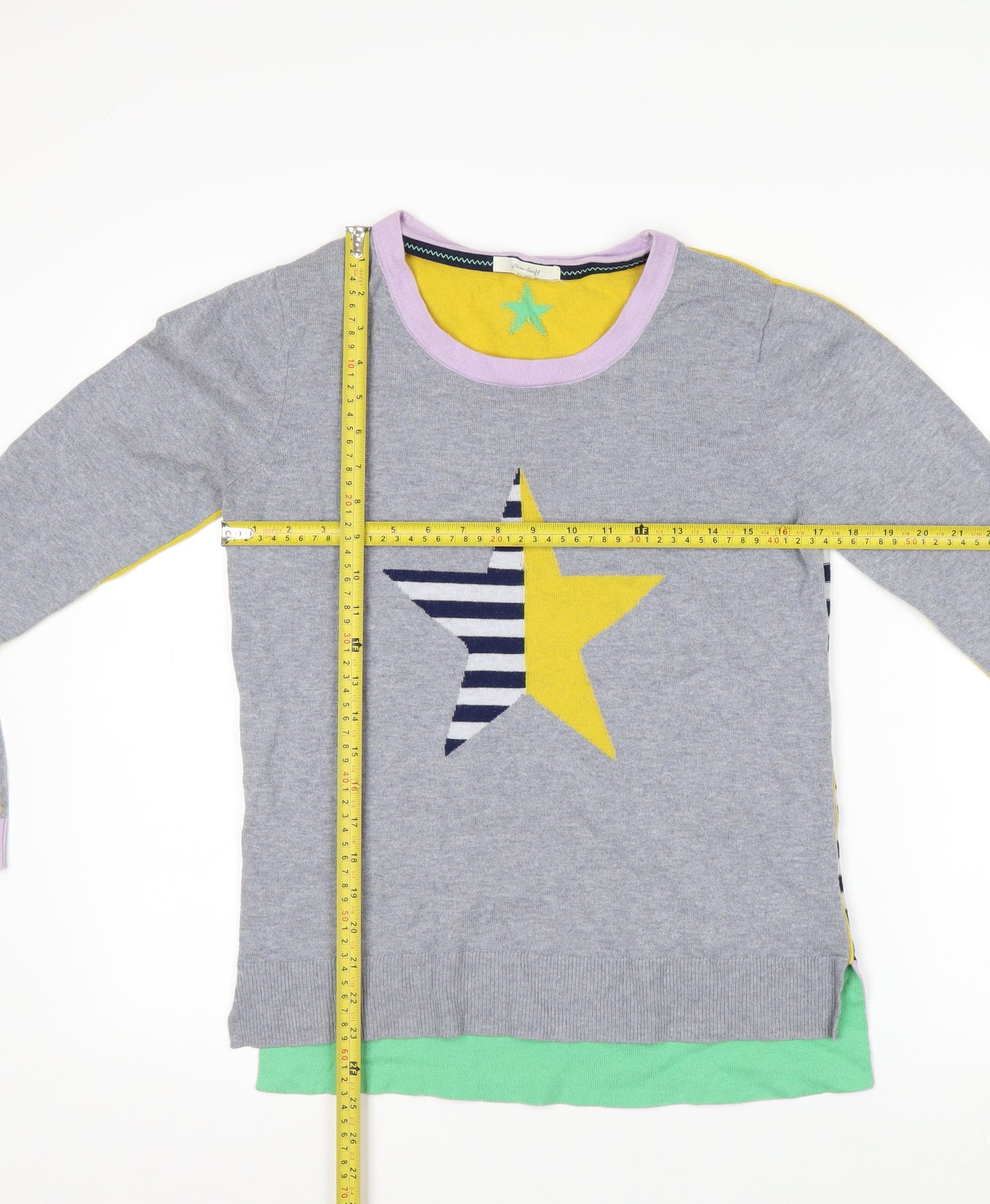 White Stuff Women's Grey Star Pullover Jumper UK 10 Merino Wool Cotton