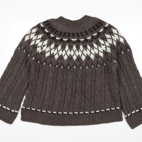 Marks and Spencer Women's Brown Fair Isle Cable-Knit Jumper M