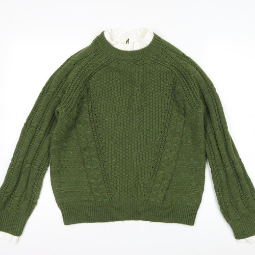 Next Women's Green Cable-Knit Crew Neck Jumper Size 14