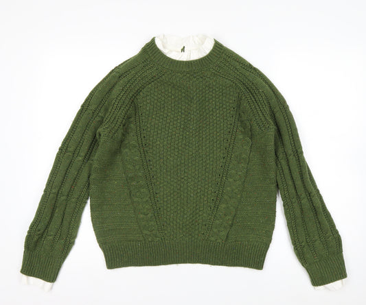 Next Women's Green Cable-Knit Crew Neck Jumper Size 14