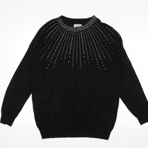Soon Womens Black Rhinestone Crew Neck Jumper Size 14