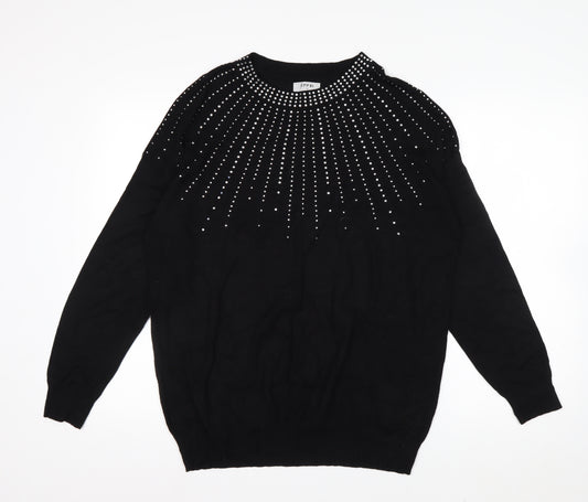 Soon Womens Black Rhinestone Crew Neck Jumper Size 14
