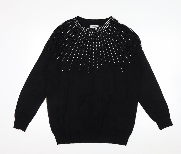 Soon Womens Black Rhinestone Crew Neck Jumper Size 14