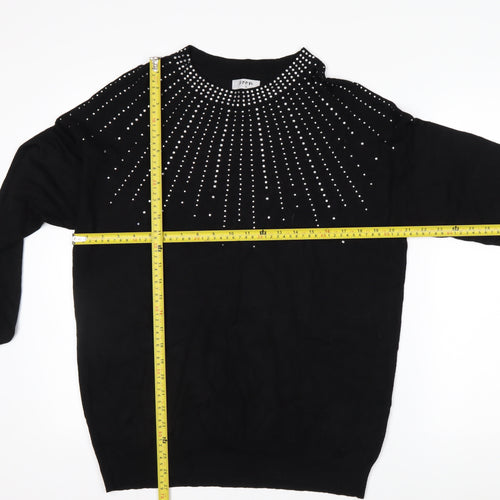 Soon Womens Black Rhinestone Crew Neck Jumper Size 14