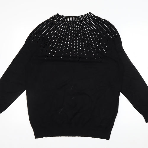 Soon Womens Black Rhinestone Crew Neck Jumper Size 14