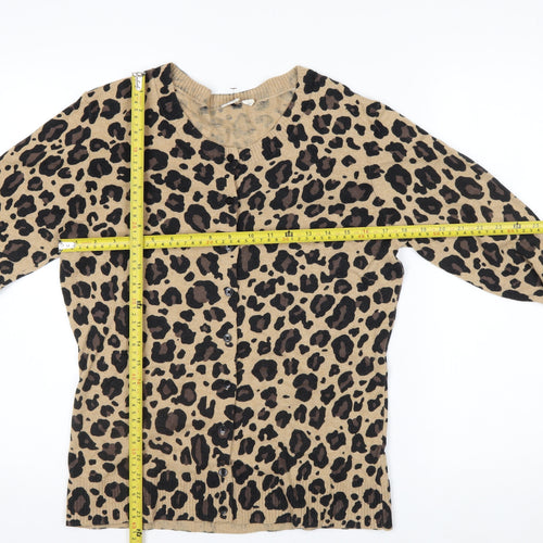 GAP Women Beige Leopard Print Button Cardigan L Long Sleeve Knit