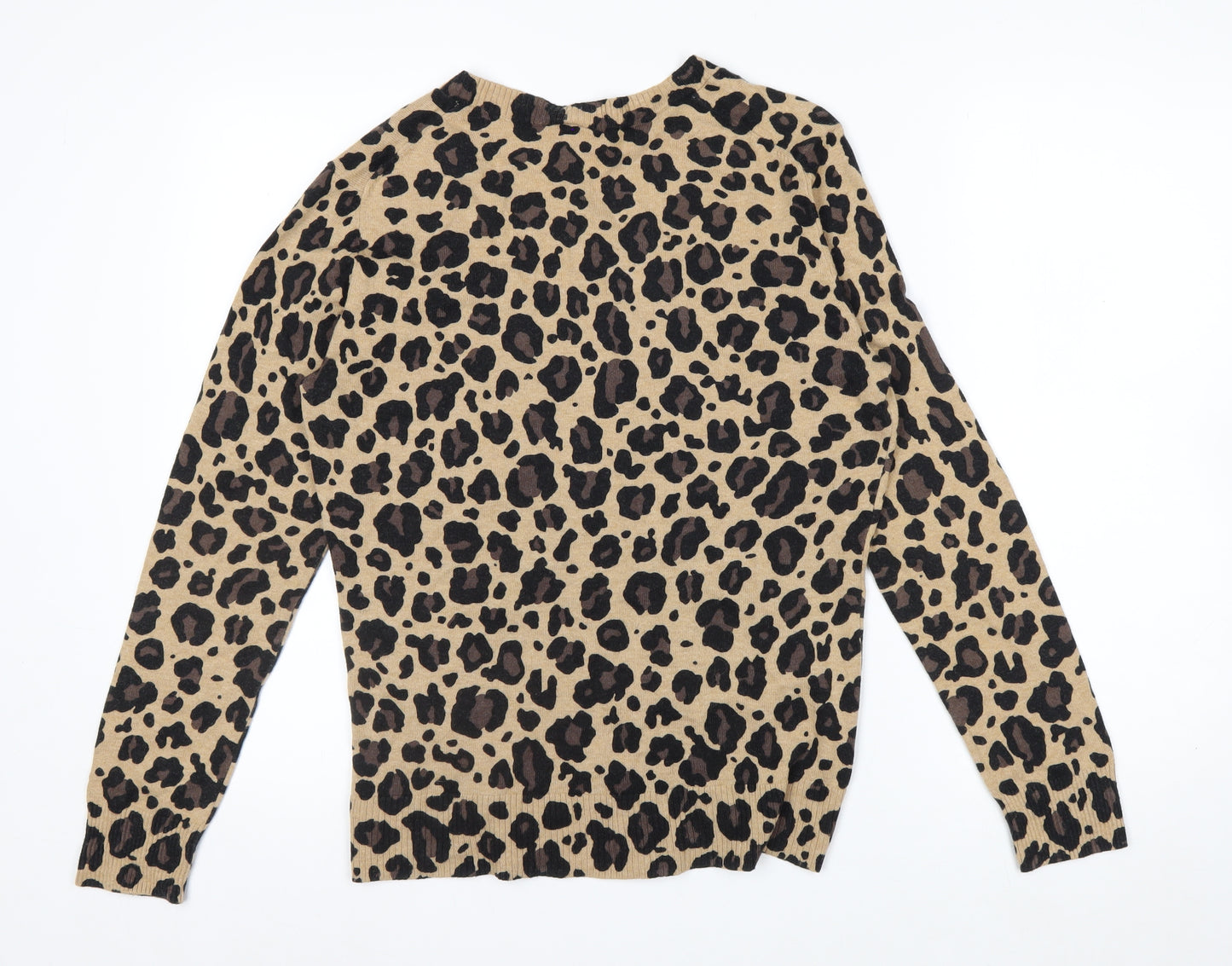 GAP Women Beige Leopard Print Button Cardigan L Long Sleeve Knit