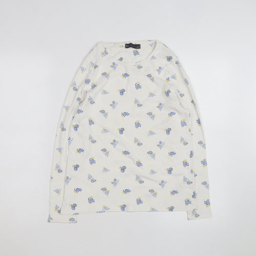 Marks and Spencer Women's White Floral Long Sleeve Cotton T-Shirt Size 16