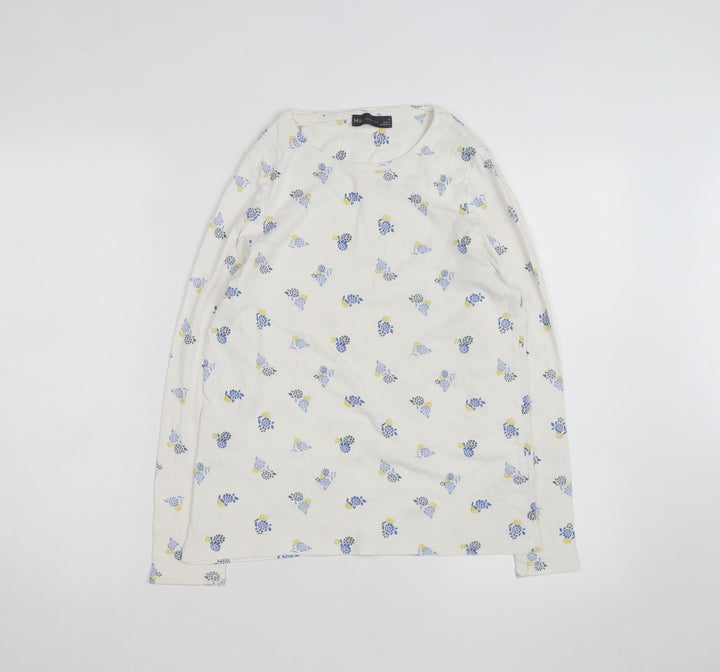 Marks and Spencer Women's White Floral Long Sleeve Cotton T-Shirt Size 16