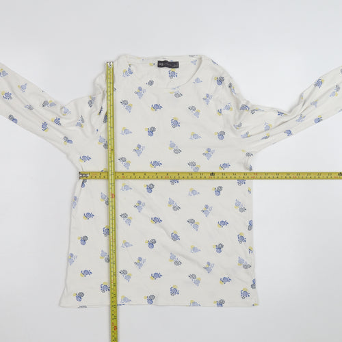 Marks and Spencer Women's White Floral Long Sleeve Cotton T-Shirt Size 16