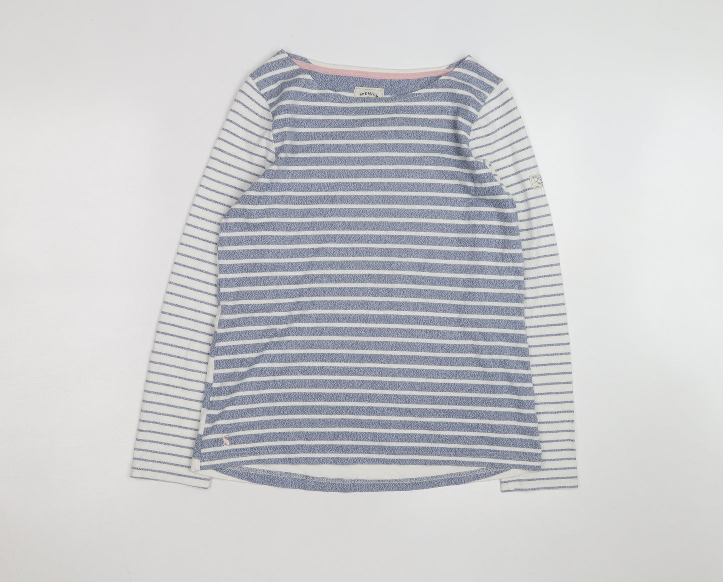 Joules Womens Blue White Striped Long Sleeve Boat Neck Cotton Top Size 12
