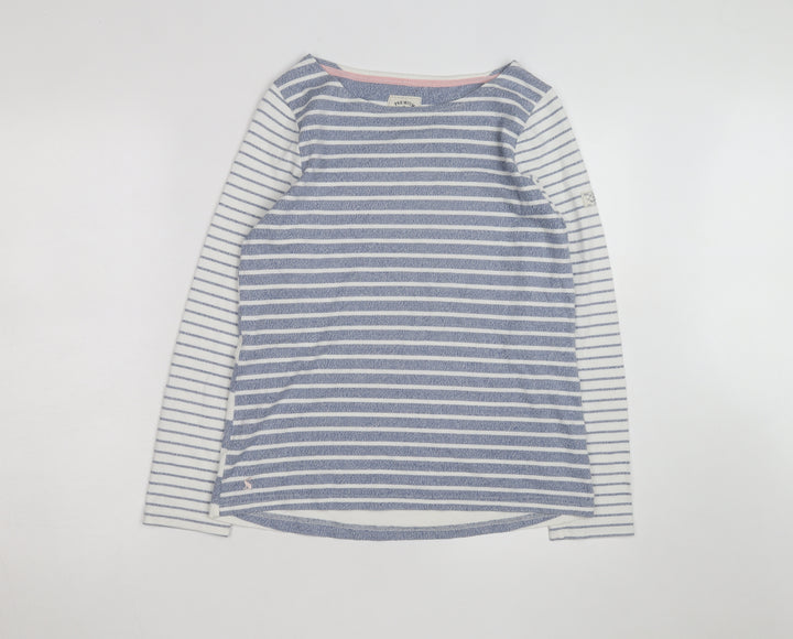 Joules Womens Blue White Striped Long Sleeve Boat Neck Cotton Top Size 12