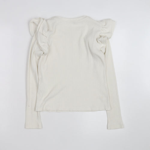 ZARA Women Ivory Ruffle Long Sleeve Slim Fit Pullover Jumper Size S