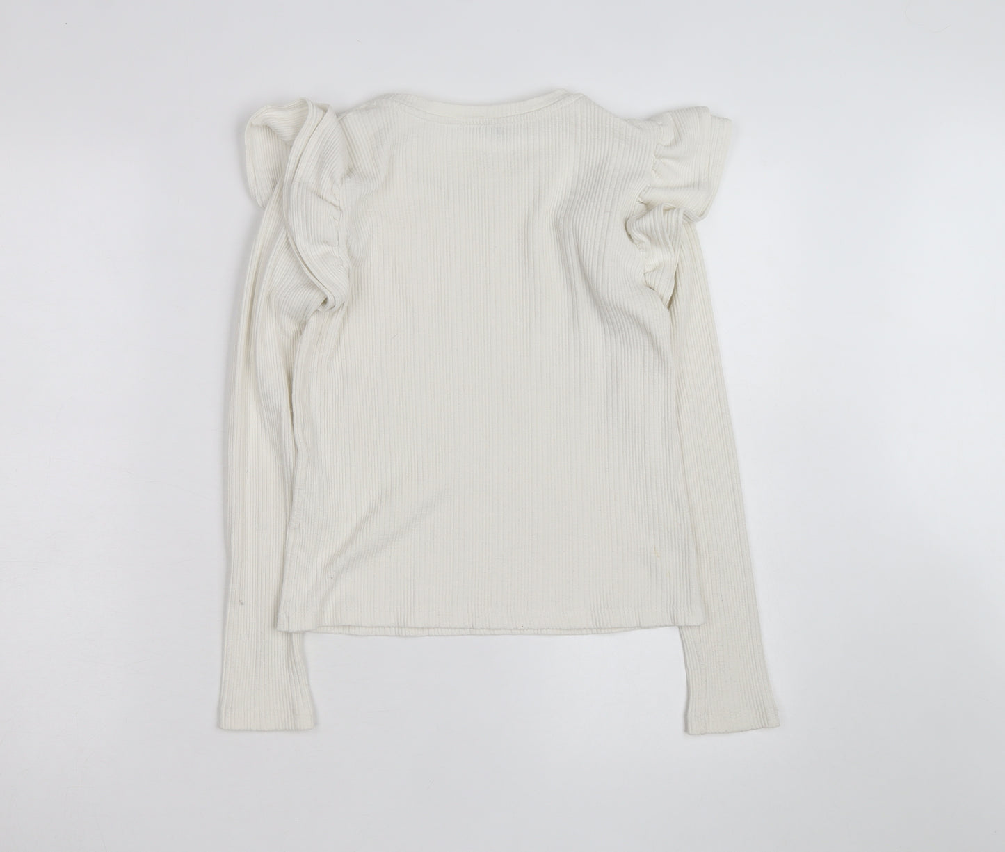 ZARA Women Ivory Ruffle Long Sleeve Slim Fit Pullover Jumper Size S