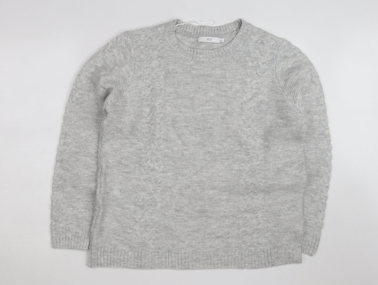 Isle Women Grey Cable-Knit Crew Neck Pullover Jumper Size 18-20