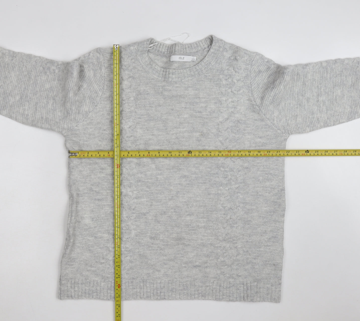 Isle Women Grey Cable-Knit Crew Neck Pullover Jumper Size 18-20