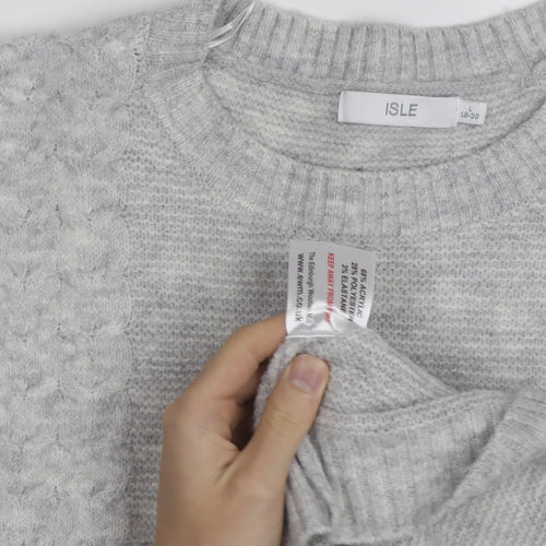 Isle Women Grey Cable-Knit Crew Neck Pullover Jumper Size 18-20