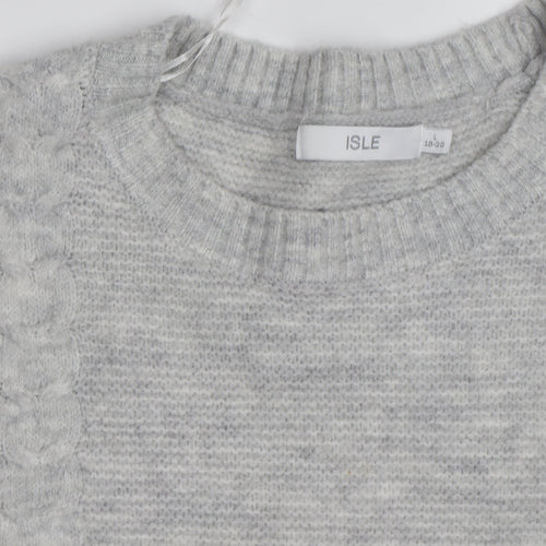 Isle Women Grey Cable-Knit Crew Neck Pullover Jumper Size 18-20