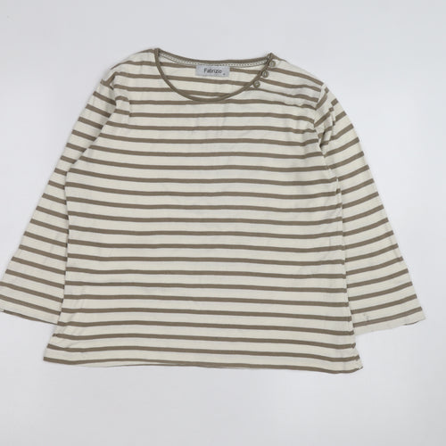 Fabrizio Women Beige Striped Cotton Long Sleeve Basic T-Shirt Size 16
