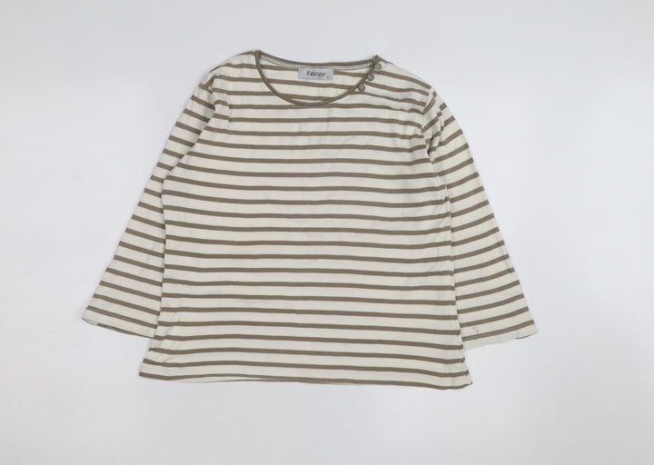 Fabrizio Women Beige Striped Cotton Long Sleeve Basic T-Shirt Size 16