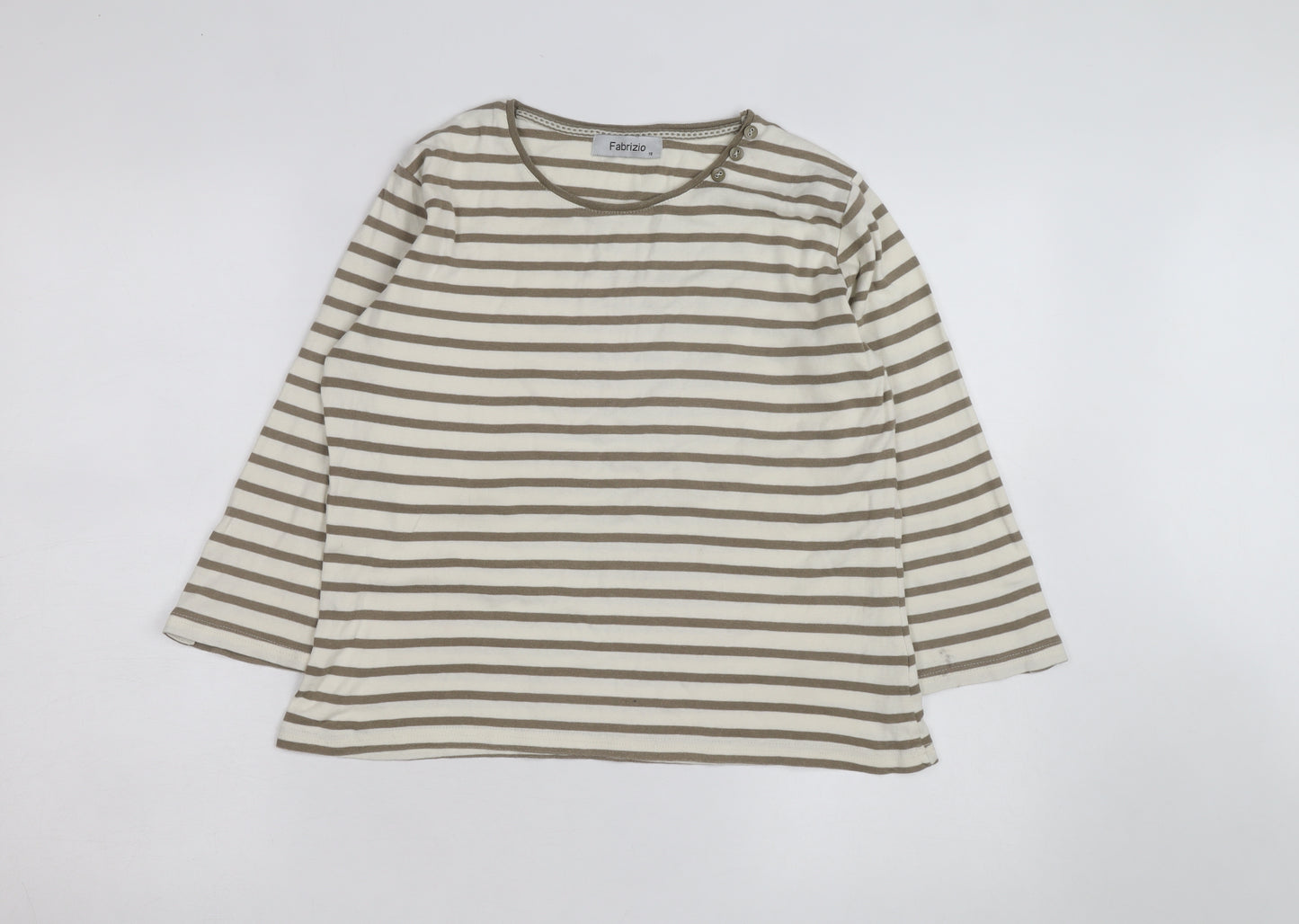 Fabrizio Women Beige Striped Cotton Long Sleeve Basic T-Shirt Size 16