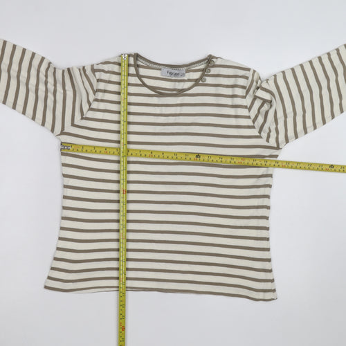 Fabrizio Women Beige Striped Cotton Long Sleeve Basic T-Shirt Size 16