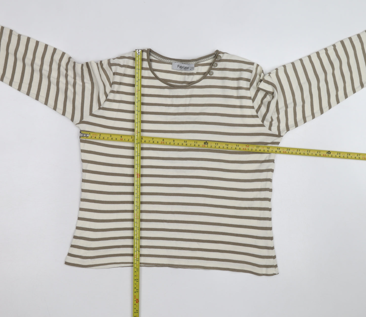 Fabrizio Women Beige Striped Cotton Long Sleeve Basic T-Shirt Size 16