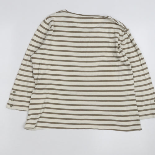 Fabrizio Women Beige Striped Cotton Long Sleeve Basic T-Shirt Size 16