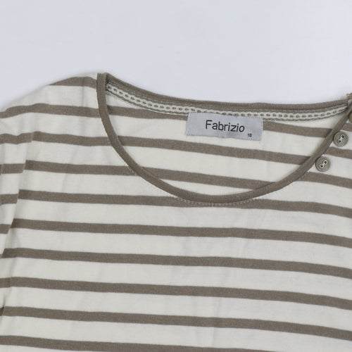 Fabrizio Women Beige Striped Cotton Long Sleeve Basic T-Shirt Size 16