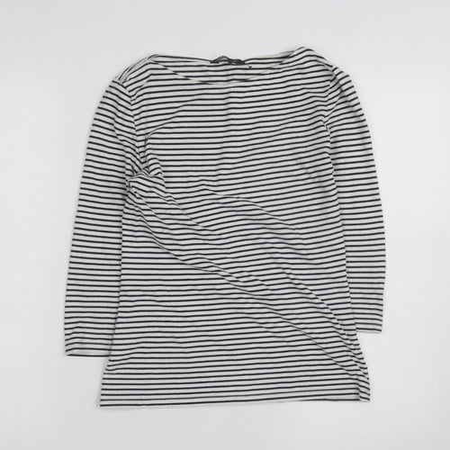 Marks and Spencer Women's Black Striped 3/4 Sleeve Boat Neck T-Shirt Size 8