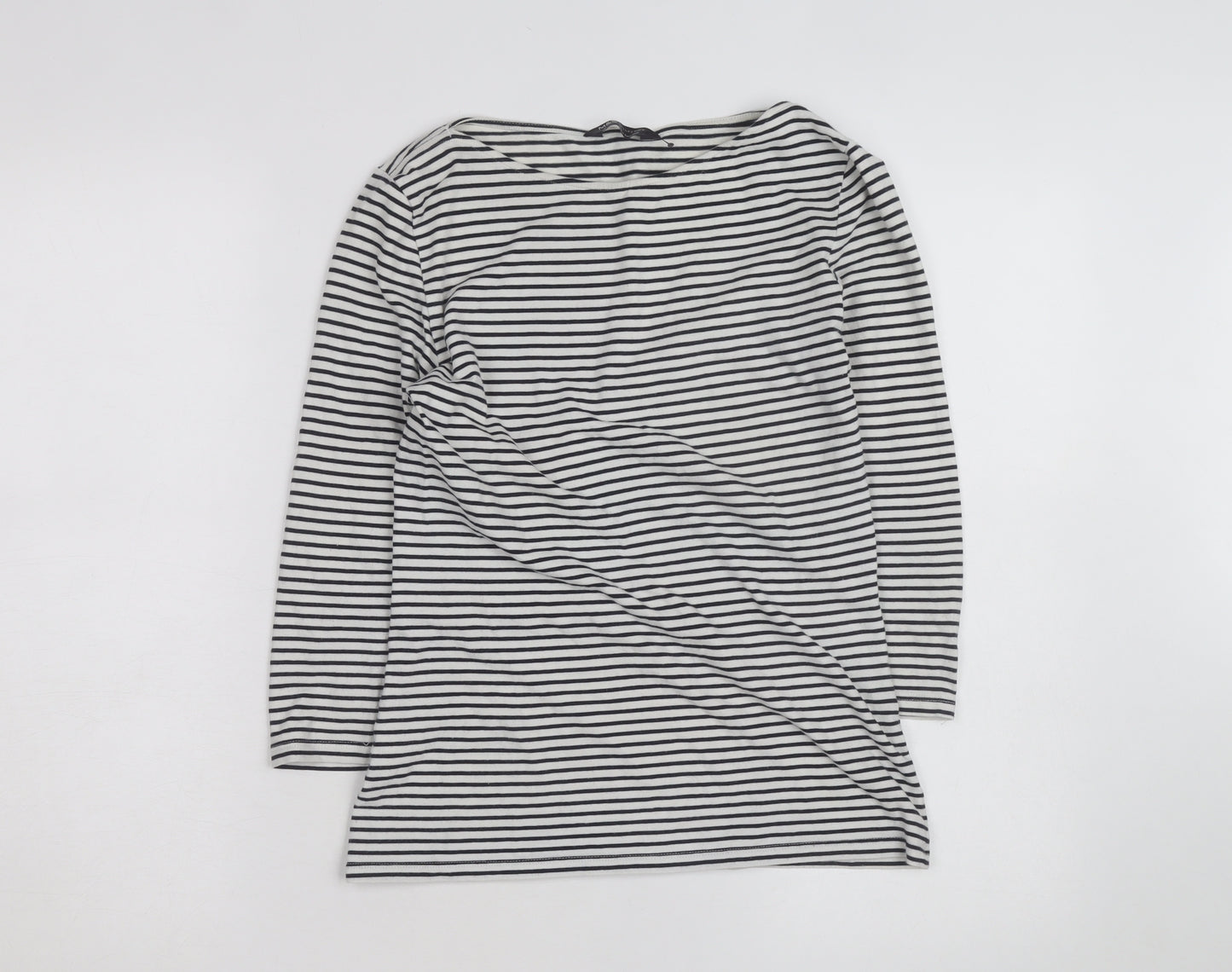 Marks and Spencer Women's Black Striped 3/4 Sleeve Boat Neck T-Shirt Size 8