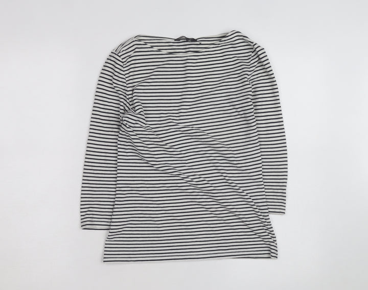 Marks and Spencer Women's Black Striped 3/4 Sleeve Boat Neck T-Shirt Size 8