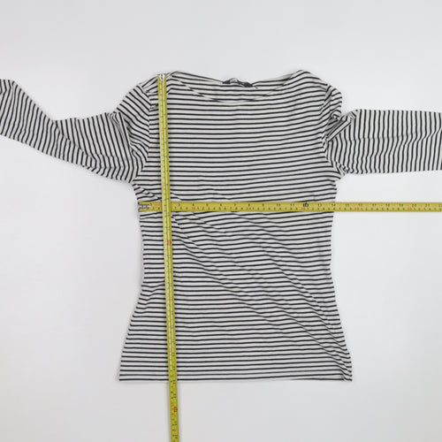 Marks and Spencer Women's Black Striped 3/4 Sleeve Boat Neck T-Shirt Size 8
