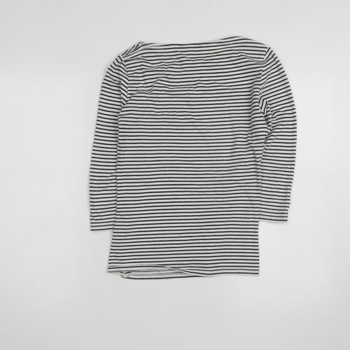 Marks and Spencer Women's Black Striped 3/4 Sleeve Boat Neck T-Shirt Size 8