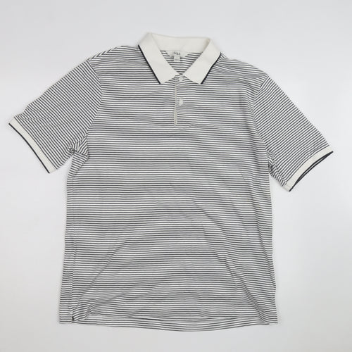 Marks and Spencer Men's White Striped Cotton Polo Shirt Size L