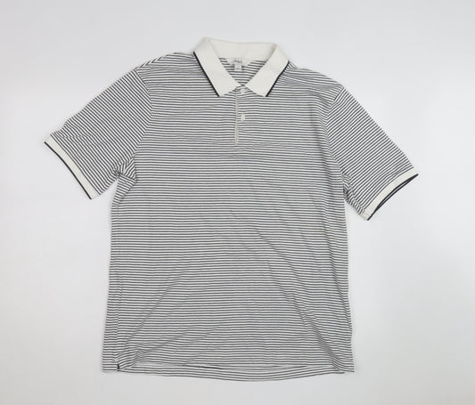 Marks and Spencer Men's White Striped Cotton Polo Shirt Size L