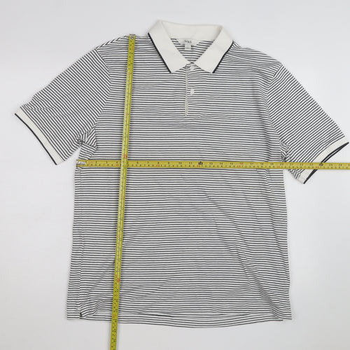 Marks and Spencer Men's White Striped Cotton Polo Shirt Size L