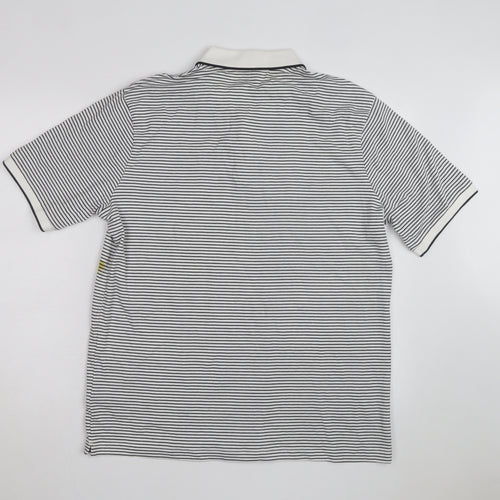 Marks and Spencer Men's White Striped Cotton Polo Shirt Size L